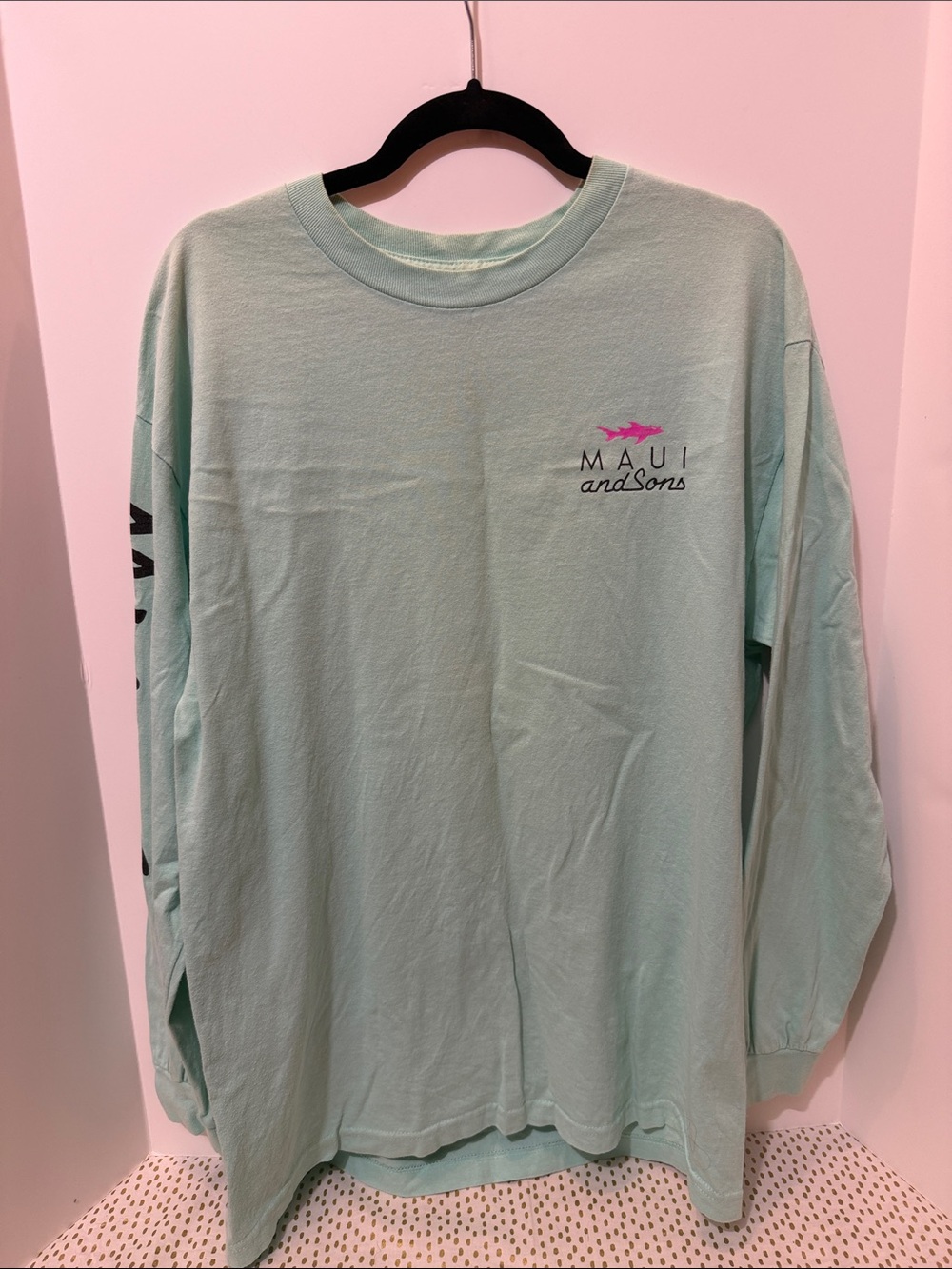 Maui and Sons Pastel Mint Long Sleeve Shirt with Pink Logo